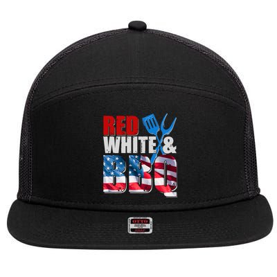 Red White And BBQ American USA Flag 7 Panel Mesh Trucker Snapback Hat