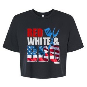 Red White And BBQ American USA Flag Bella+Canvas Jersey Crop Tee