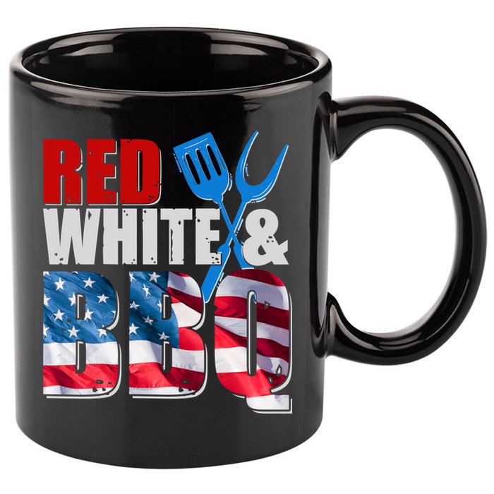Red White And BBQ American USA Flag 11oz C Handle Ceramic Mug