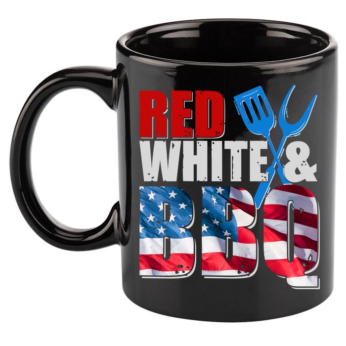 Red White And BBQ American USA Flag 11oz C Handle Ceramic Mug
