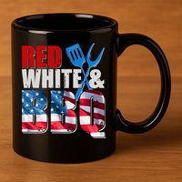 Red White And BBQ American USA Flag 11oz C Handle Ceramic Mug