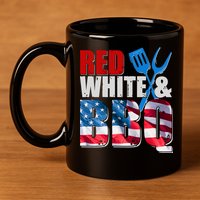 Red White And BBQ American USA Flag 11oz C Handle Ceramic Mug
