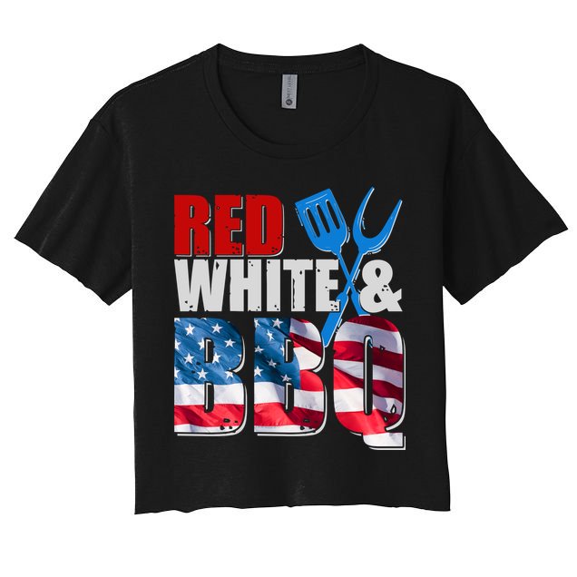 Red White And BBQ American USA Flag Crop Top