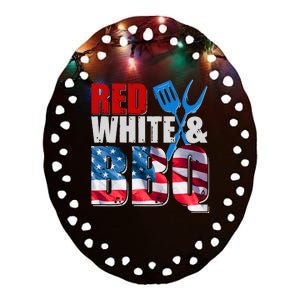 Red White And BBQ American USA Flag Ceramic Oval Ornament