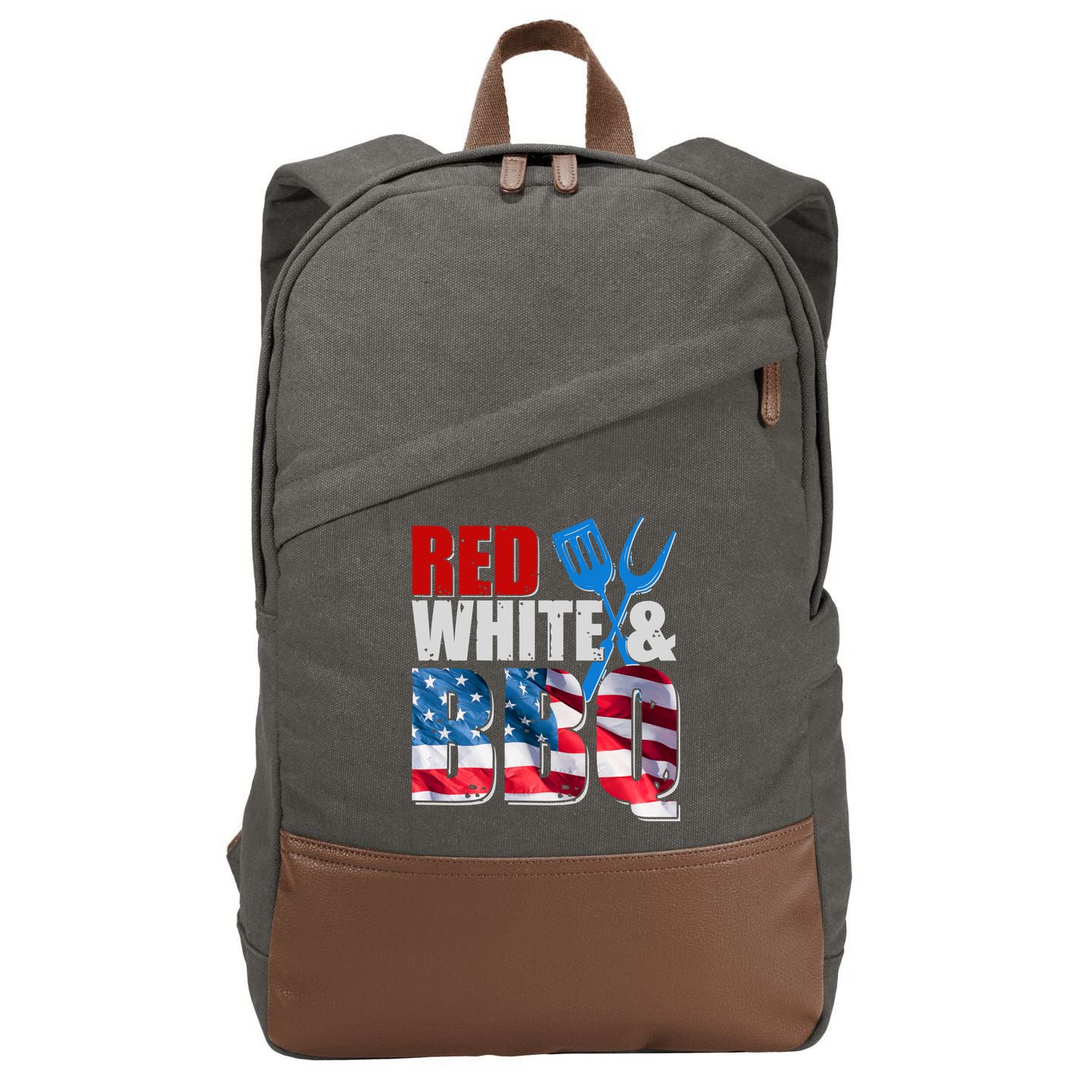 Red White And BBQ American USA Flag Cotton Canvas Backpack