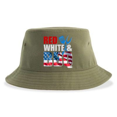 Red White And BBQ American USA Flag Sustainable Bucket Hat