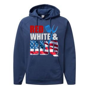 Red White And BBQ American USA Flag Performance Fleece Hoodie