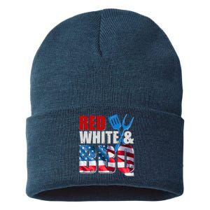 Red White And BBQ American USA Flag Sustainable Knit Beanie