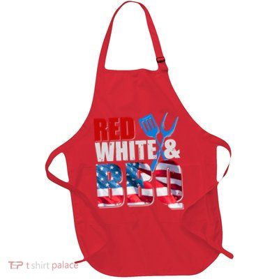 Red White And BBQ American USA Flag Full-Length Apron With Pockets
