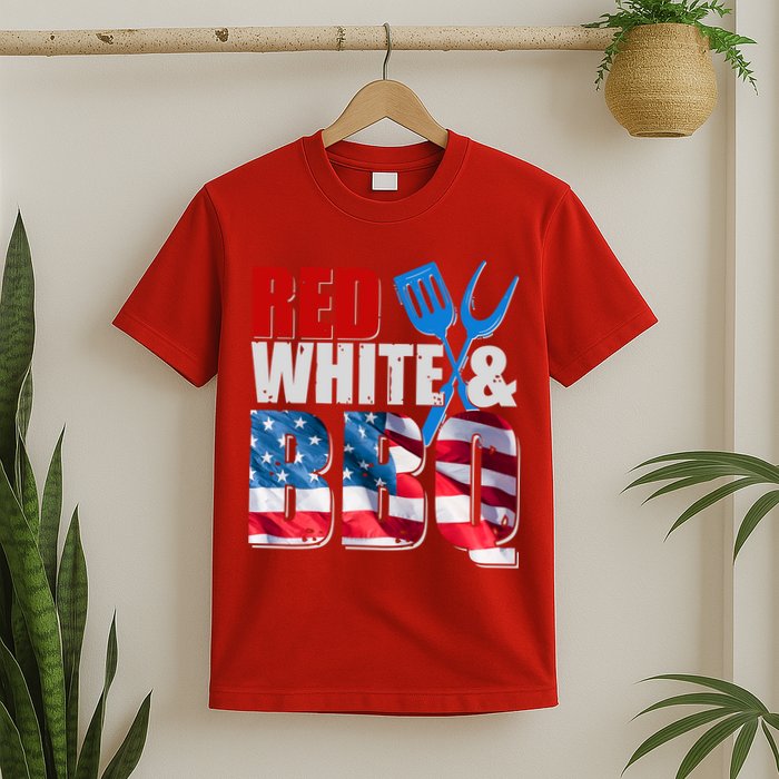Red White And BBQ American USA Flag T-Shirt