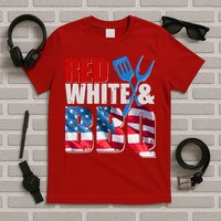 Red White And BBQ American USA Flag T-Shirt