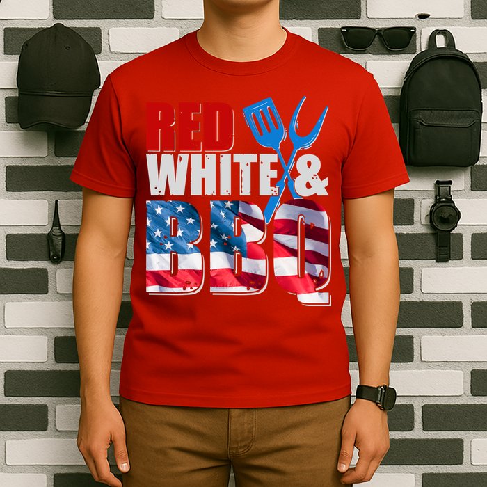 Red White And BBQ American USA Flag T-Shirt