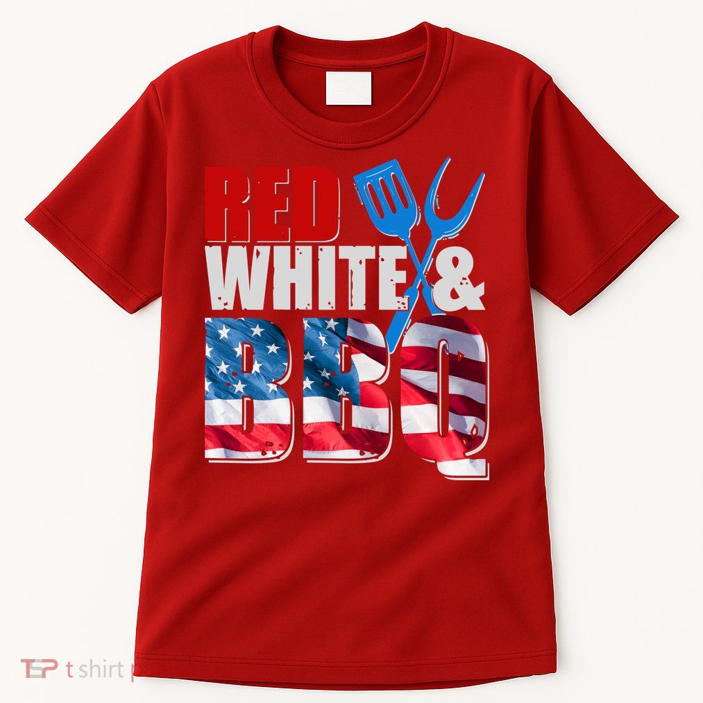 Red White And BBQ American USA Flag Tall T-Shirt