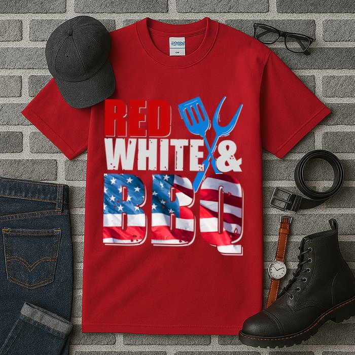 Red White And BBQ American USA Flag Tall T-Shirt