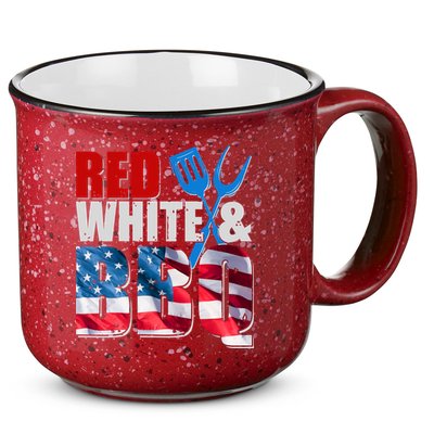 Red White And BBQ American USA Flag 15oz Campfire Ceramic Mug