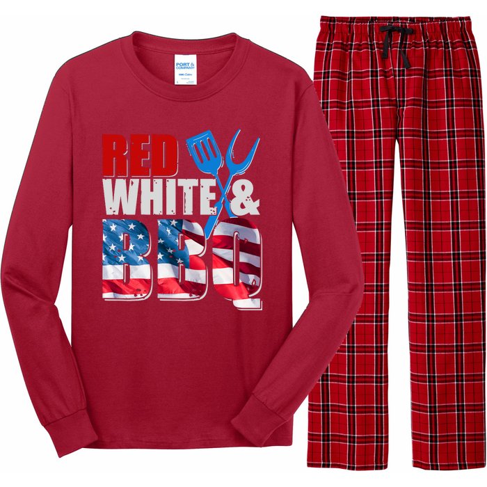 Red White And BBQ American USA Flag Long Sleeve Pajama Set