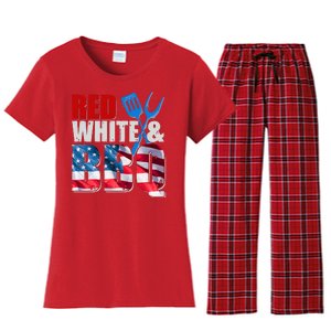 Red White And BBQ American USA Flag Women's Flannel Pajama Set