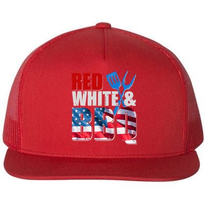 Red White And BBQ American USA Flag Flat Bill Trucker Hat