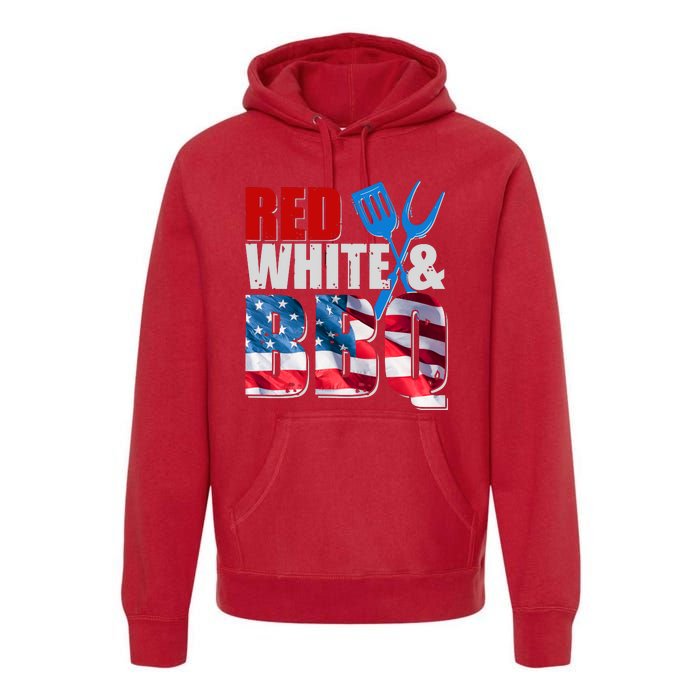 Red White And BBQ American USA Flag Premium Hoodie