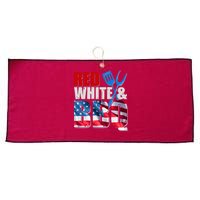 Red White And BBQ American USA Flag Large Microfiber Waffle Golf Towel