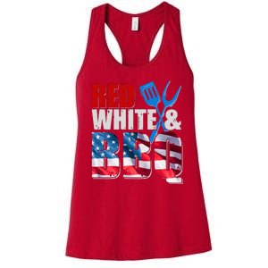 Red White And BBQ American USA Flag Women's Racerback Tank