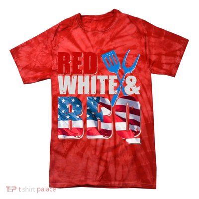 Red White And BBQ American USA Flag Tie-Dye T-Shirt