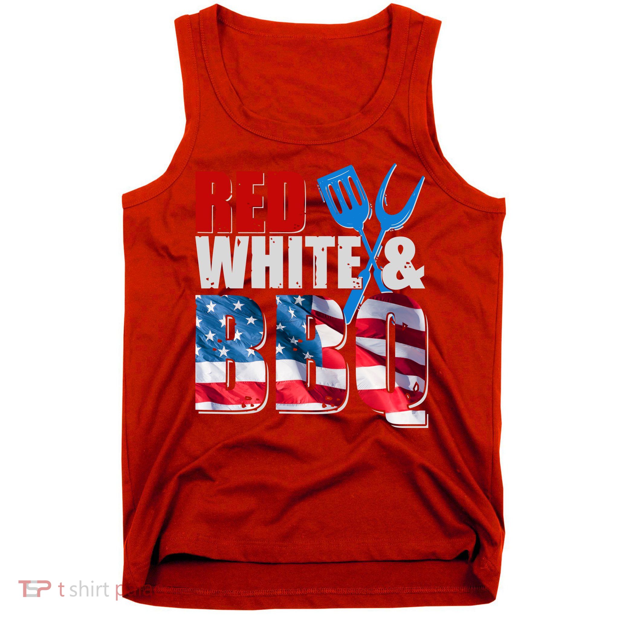 Red White And BBQ American USA Flag Tank Top