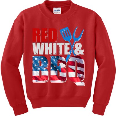 Red White And BBQ American USA Flag Kids Sweatshirt