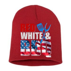 Red White And BBQ American USA Flag Short Acrylic Beanie