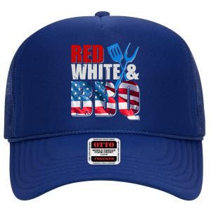 Red White And BBQ American USA Flag High Crown Mesh Back Trucker Hat