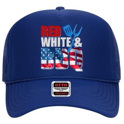 Red White And BBQ American USA Flag High Crown Mesh Back Trucker Hat