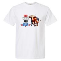 Red White And Beef Vintage Usa Flag 4th Of July Funny Cow Garment-Dyed Heavyweight T-Shirt