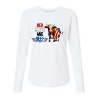 Red White And Beef Vintage Usa Flag 4th Of July Funny Cow Womens Cotton Relaxed Long Sleeve T-Shirt