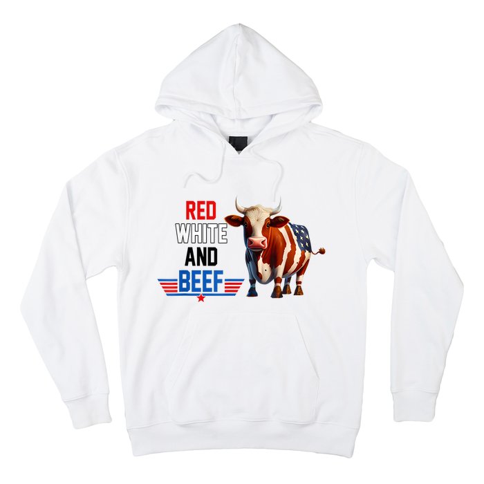 Red White And Beef Vintage Usa Flag 4th Of July Funny Cow Hoodie