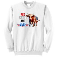 Red White And Beef Vintage Usa Flag 4th Of July Funny Cow Sweatshirt