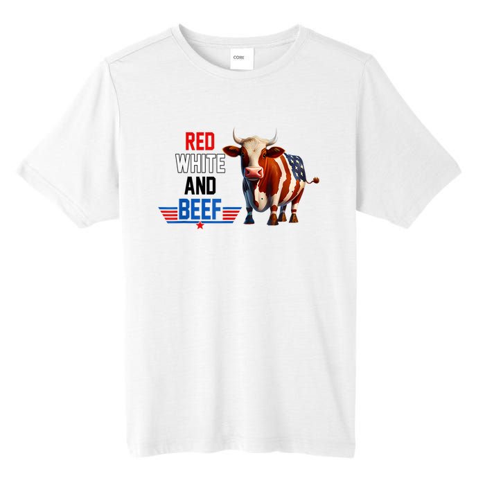 Red White And Beef Vintage Usa Flag 4th Of July Funny Cow Tall Fusion ChromaSoft Performance T-Shirt