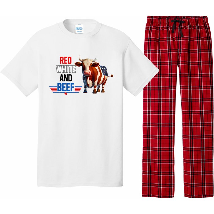 Red White And Beef Vintage Usa Flag 4th Of July Funny Cow Pajama Set