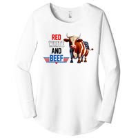 Red White And Beef Vintage Usa Flag 4th Of July Funny Cow Women's Perfect Tri Tunic Long Sleeve Shirt