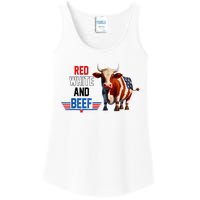 Red White And Beef Vintage Usa Flag 4th Of July Funny Cow Ladies Essential Tank