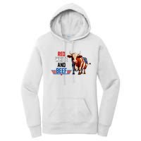 Red White And Beef Vintage Usa Flag 4th Of July Funny Cow Women's Pullover Hoodie