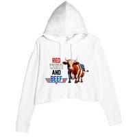 Red White And Beef Vintage Usa Flag 4th Of July Funny Cow Crop Fleece Hoodie