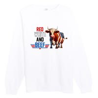 Red White And Beef Vintage Usa Flag 4th Of July Funny Cow Premium Crewneck Sweatshirt