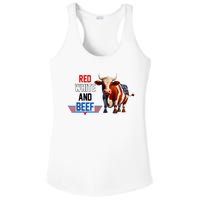 Red White And Beef Vintage Usa Flag 4th Of July Funny Cow Ladies PosiCharge Competitor Racerback Tank