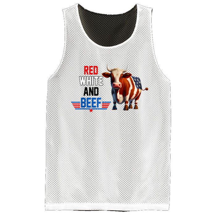 Red White And Beef Vintage Usa Flag 4th Of July Funny Cow Mesh Reversible Basketball Jersey Tank