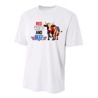 Red White And Beef Vintage Usa Flag 4th Of July Funny Cow Performance Sprint T-Shirt