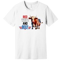 Red White And Beef Vintage Usa Flag 4th Of July Funny Cow Premium T-Shirt