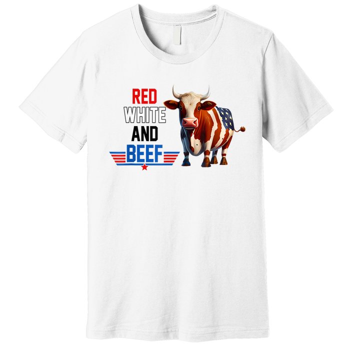 Red White And Beef Vintage Usa Flag 4th Of July Funny Cow Premium T-Shirt