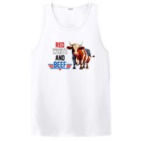 Red White And Beef Vintage Usa Flag 4th Of July Funny Cow PosiCharge Competitor Tank