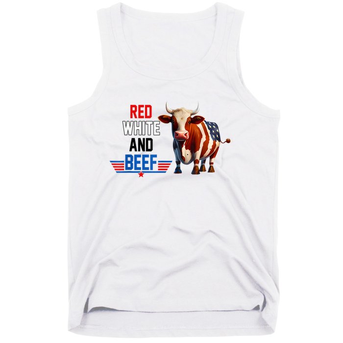 Red White And Beef Vintage Usa Flag 4th Of July Funny Cow Tank Top