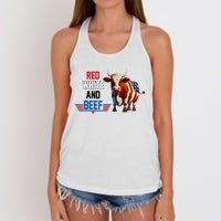 Red White And Beef Vintage Usa Flag 4th Of July Funny Cow Women's Knotted Racerback Tank